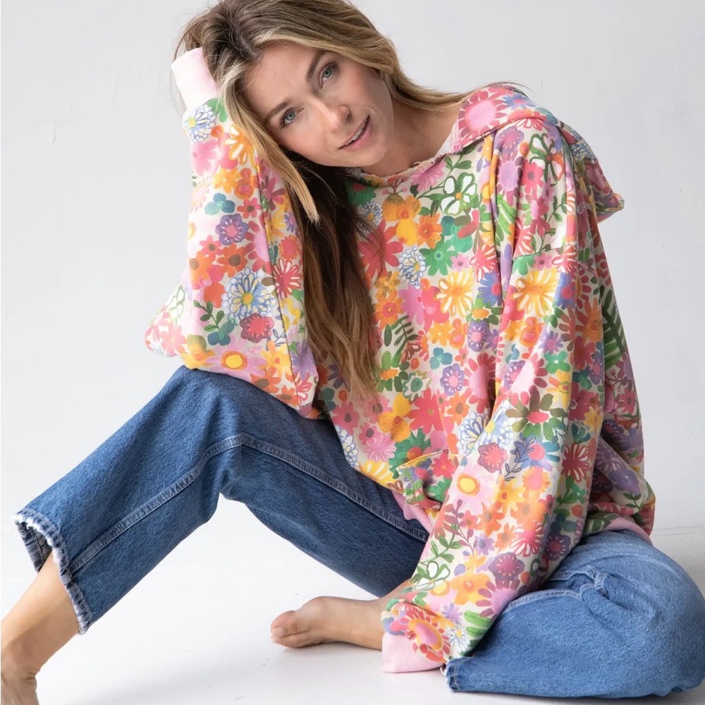 NATURAL LIFE Floral Oversized Printed Hoodie